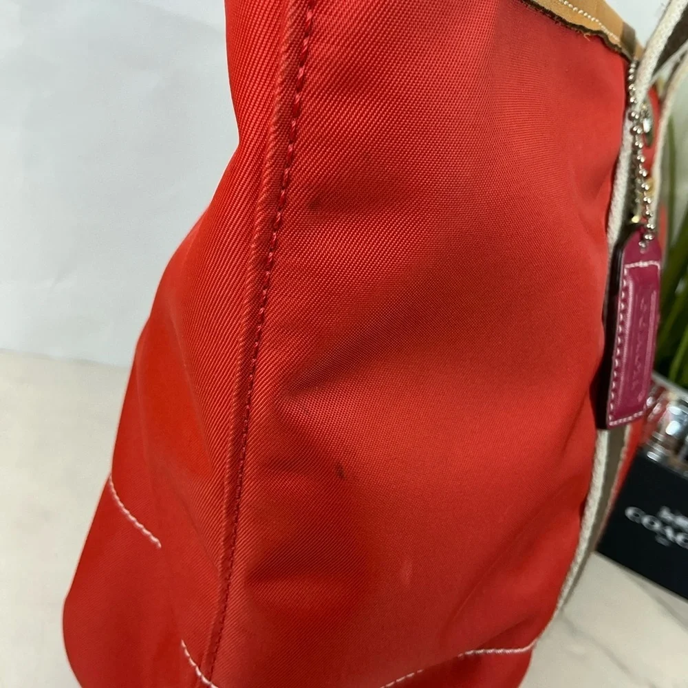 Coach Hampton Vintage‎ Nylon Vibrant Red Orange Tote Bag